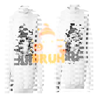 Bruh Ghost I Mean Boo Halloween Ghost Drinking Latte Coffee Sweatshirt - Monsterry