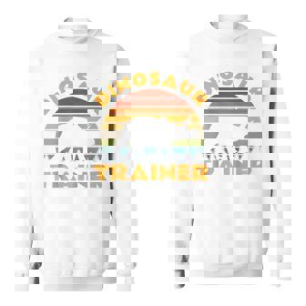 Dinosaur Trainer Halloween Costume Retro Sunset Dino Outline Raglan Baseball Tee Sweatshirt - Monsterry