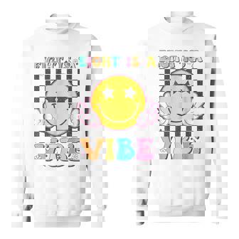 Eight Is A Vibe 8th Birthday Groovy Smile Face 8 Years Old Sweatshirt - Monsterry