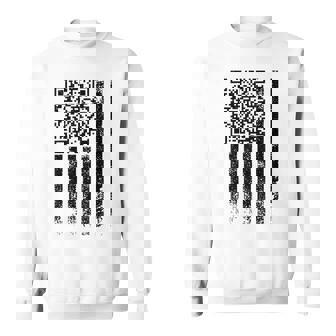 He's Back Trump Scan Code Qr Distressed American Flag Sweatshirt | Mazezy