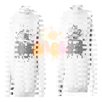 Groovy Spooky Babe Vibes Retro Floral Ghost Hippie Halloween Sweatshirt - Monsterry