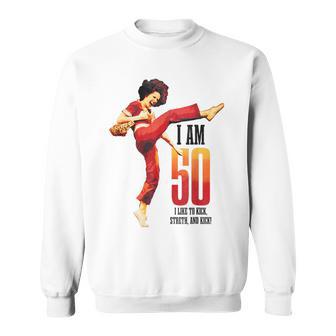 I’M Fifty Five-Oh 50 Sally Kick Lady Birthday Sweatshirt - Thegiftio UK