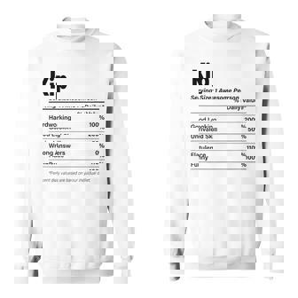 KIP Nutrition Facts Name Definition Graphic Sweatshirt - Monsterry