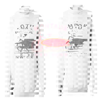 Retro Montauk New York Surfing Fan Surfboard Bicycle Art Sweatshirt - Monsterry