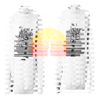Retro Sun Minimalist Leafless Tree Graphic Sweatshirt - Monsterry