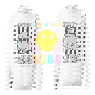 Seven Is A Vibe 7th Birthday Groovy Smile Face 7 Years Old Sweatshirt - Monsterry
