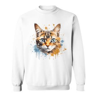 Watercolour Cat Portrait Adorable Animal Lover Gray Sweatshirt - Geschenkecke