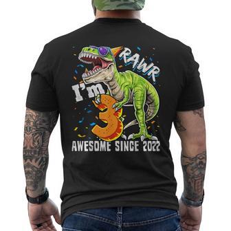 3Rd Birthday T Rex Dinosaur Party Boys Rawr I'm 3 Men's T-shirt Back Print - Thegiftio UK