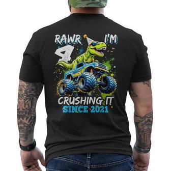 4Th Birthday Monster Truck Dinosaur Party Boys Rawr I'm 4 Men's T-shirt Back Print - Thegiftio UK