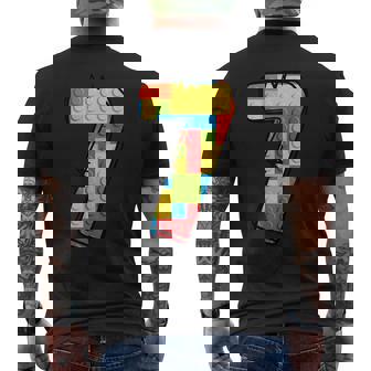 7 Year Old Blocks Building Master Builder 7Th Birthday Men's T-shirt Back Print - Thegiftio