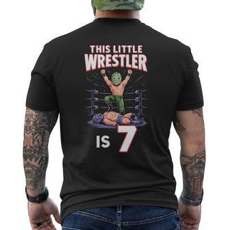 7Th Wrestling Birthday Party This Little Wrestler Is 7 Men's T-shirt Back Print - Thegiftio UK