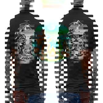Alien And Bigfoot Loch Ness Campfire Sasquatch Guitar Men's T-shirt Back Print - Monsterry
