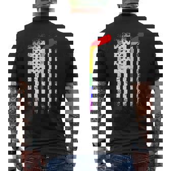 American Flag Hockey LGBT-Q Rainbow Bat Gay Pride Ally Men's Back Print T-Shirt - Monsterry