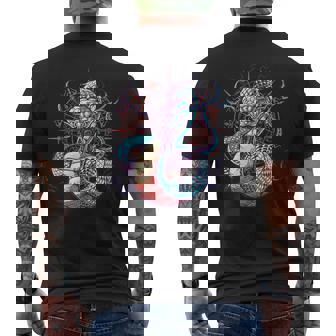 Artistic Blue Scale Snake Art On The Mystical Background Premium Men's Back Print T-Shirt - Monsterry