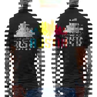 Austin Texas Watercolor Skyline Home State Souvenir Men's Back Print T-Shirt - Monsterry