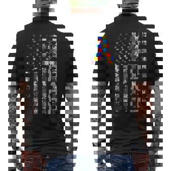 Autism Awareness Dad Usa Flag Fathers Day Men's T-shirt Back Print | Mazezy