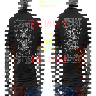 Autism Rizz Em With The Tism Meme Autistic Racoon Hand Rock Men's T-shirt Back Print - Monsterry