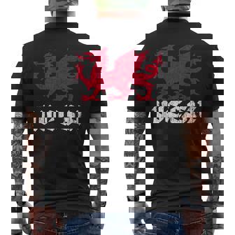 Awesome Welsh Dragon A Welsh Pride Welsh Roots Welsh People Men's Back Print T-Shirt - Monsterry