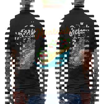 Beach Vacation Montauk New York Scenic Coastal Lighthouse Men's Back Print T-Shirt - Monsterry