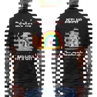 Better Late Than Straight Gay Pride Snail Coming Out Men's Back Print T-Shirt - Monsterry