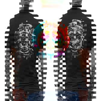 Brightly Coloured Flower And Leaf Peace Sign Men's Back Print T-Shirt - Monsterry