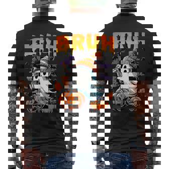Bruh Ghost Halloween Trick Or Treat Candy Cute Ghost Kids Men's Back Print T-Shirt - Monsterry