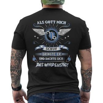 Capricorn Als Gott Mich Schuf Grinste Er Zodiac Sign T-Shirt mit Rückendruck - Geschenkecke