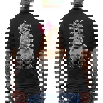 Capybara With Pink Ribbon Bow Men's T-shirt Back Print - Seseable