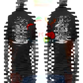 Cat Christmas Lights Reindeer Santa Hat Christmas Cat Lover Men's Back Print T-Shirt - Monsterry