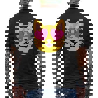 Cat Heart Eyes Emoticon Men's Back Print T-Shirt - Monsterry