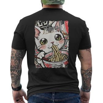 Cat Ramen Noodle Japanese Anime Manga Ramen Kawaii Cat T-Shirt mit Rückendruck - Geschenkecke