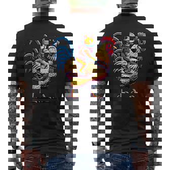 Cat Riding Chicken Lover Tabby Ginger Kitten Lover Art Men's Back Print T-Shirt - Monsterry