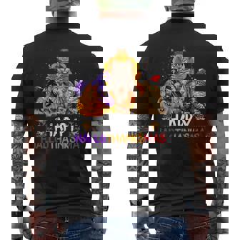 Cats Halloween And Merry Christmas Happy Hallothanksmas Men's Back Print T-Shirt - Monsterry