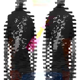 Champagne Pop Clink Fizz New Year Party Festive Celebration Men's Back Print T-Shirt - Monsterry