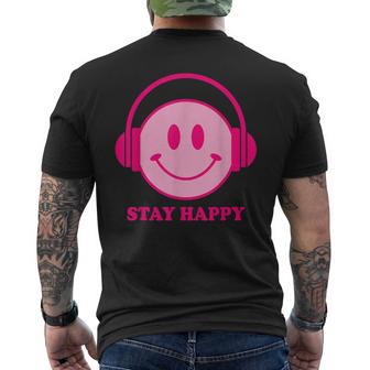 Chillibes 70S Pink Smile Face Music Headphones Happy Face T-Shirt mit Rückendruck - Geschenkecke