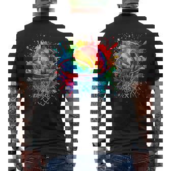 Colorful Basketball Tie Dye Color Splash Hoop Net Slam Dunk Men's Back Print T-Shirt - Monsterry