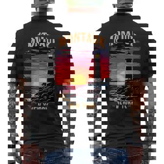 Colorful Montauk New York Sunset And Lighthouse Men's Back Print T-Shirt - Monsterry