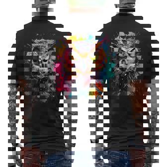 Colorful Splash Art Eastern Screech Owl Owls Lover Men's Back Print T-Shirt - Monsterry