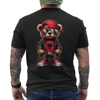 Cool Albanian Teddy Bear Albania Flag Outfit Street T-Shirt mit Rückendruck - Geschenkecke