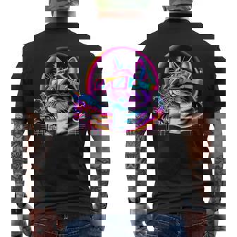 Cool Retro Vaporwave Cat Tee Cat With Eclipse Glasses Tank Top Men's Back Print T-Shirt - Monsterry