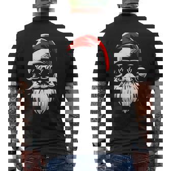 Cool Santa Hat Beard Sunglasses Grandpa Dad Men Christmas Men's Back Print T-Shirt - Monsterry