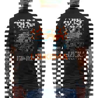 Crush Leukemia Cancer Awareness Monster Truck Orange Ribbon Men's Back Print T-Shirt - Monsterry