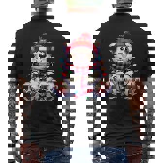 Cute Holiday Christmas Polar Bear Wrapped In Lights Men's Back Print T-Shirt - Monsterry