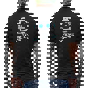 Cute Robot Face Looks From Torn Fabric AI Robot Kids Men's Back Print T-Shirt - Monsterry