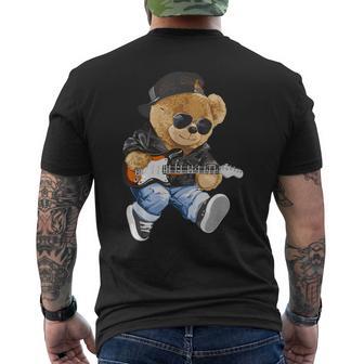 Cute Teddy Bear Playing Electric Guitar T-Shirt mit Rückendruck - Geschenkecke