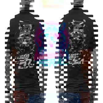 Cyberpunk Raccoon Unhinged And Feral Vaporwave Aesthetic Men's T-shirt Back Print - Monsterry