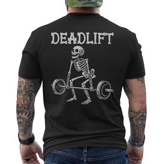 DEADLIFT Halloween Skeleton Weight Lifting Workout Men's Back Print T-Shirt - Monsterry
