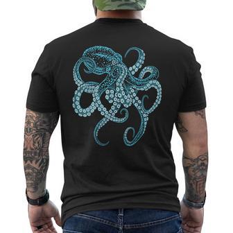 Deep Sea Blue Octopus In Combat Posture T-Shirt mit Rückendruck - Geschenkecke