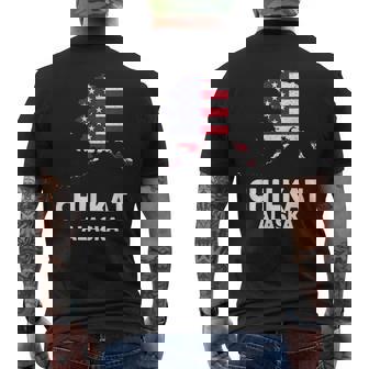Distressed Patriotic USA Flag Chilkat Alaska Men's Back Print T-Shirt - Monsterry