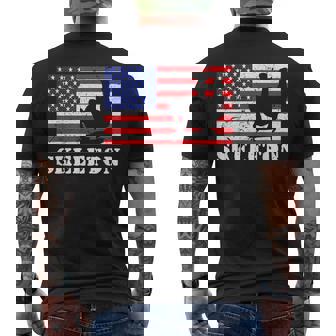 Distressed Skeleton Racing USA American Flag Vintage Rider Men's Back Print T-Shirt - Monsterry